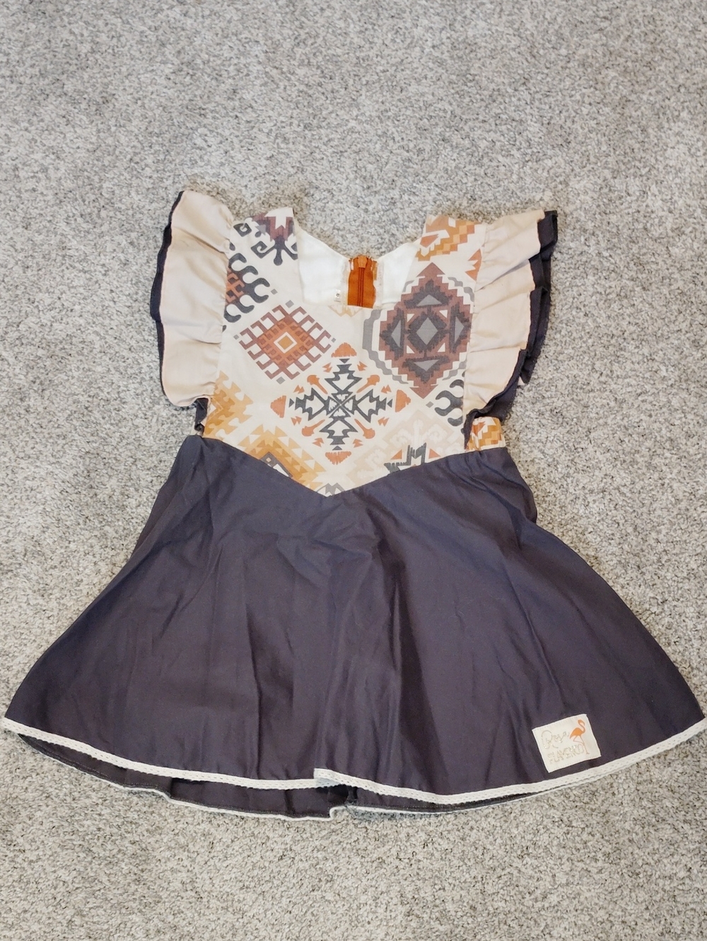 Rosa Flamenco Aztec Print Flutter Sleeve Dress